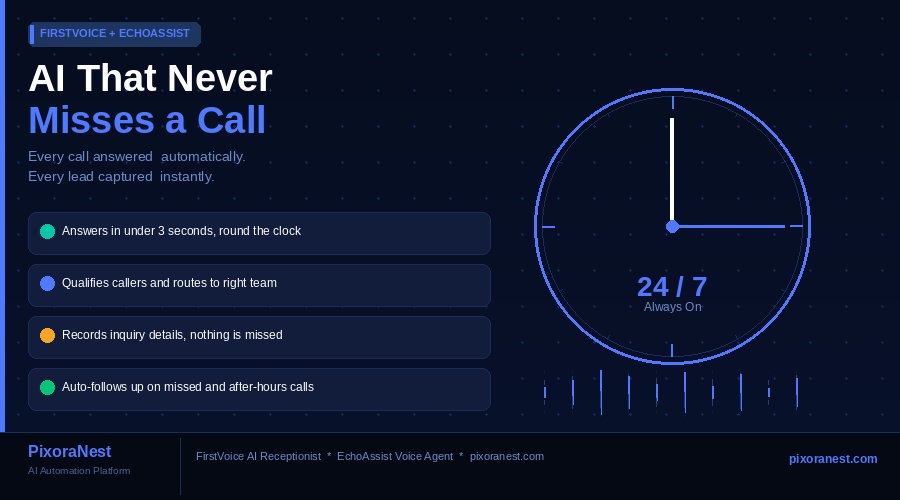 AI That Never Misses a Call – PixoraNest AI Automation